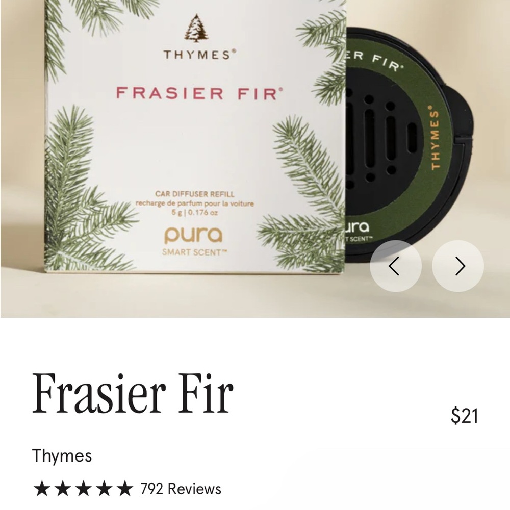 Thymes Frasier Fir Car Diffuser Refill